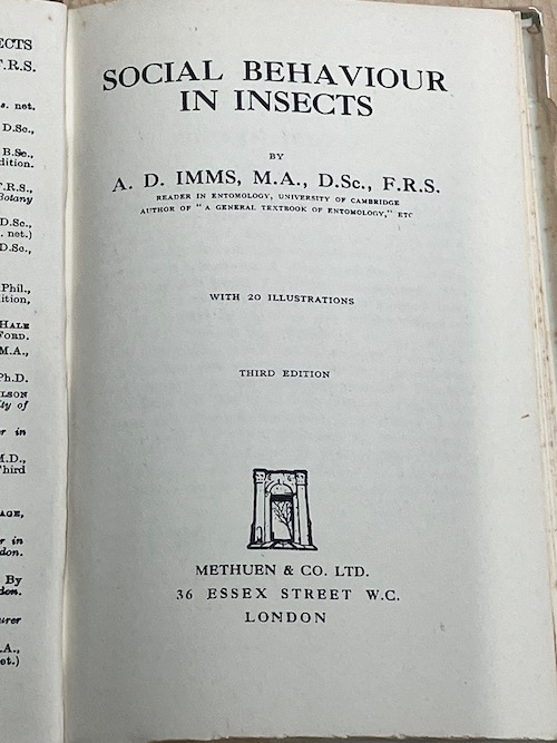 Social Behaviour in Insectscloth hard bound